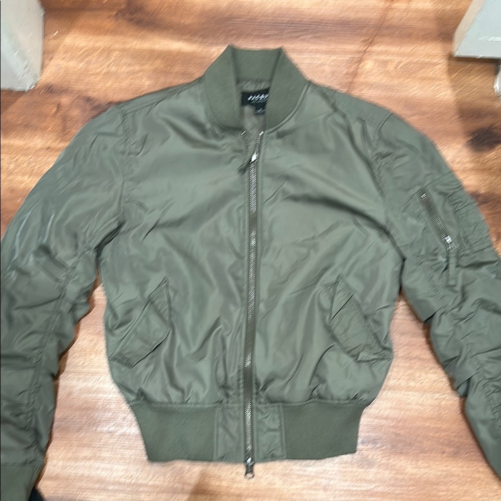 Alpha Industries Green Bomber Jacket with Ribbed Details